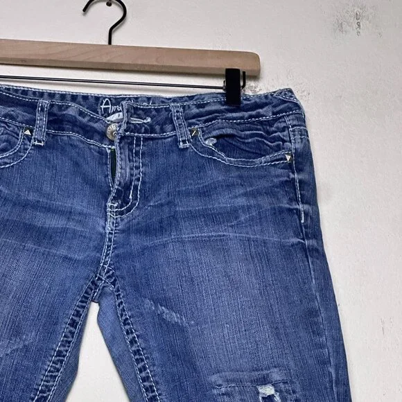 Y2K Amethyst Denim Jean Pant Women 11 Low Rise Slim Straight Fit Punk Distressed - Picture 12 of 15